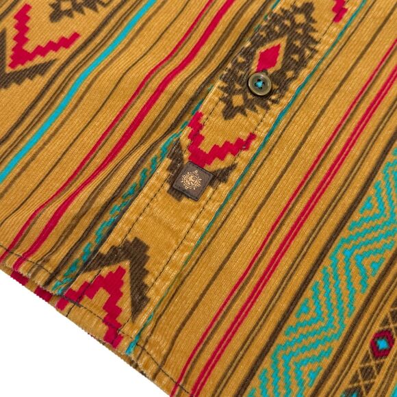 Territory Ahead Men's Aztec Southwest Corduroy Stripe Shirt Tan/Turquoise Small - Picture 7 of 12